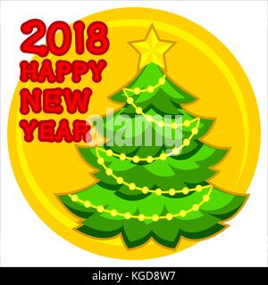 2018 Happy new year poster with christmas tree, star and garland light. Stock Vector
