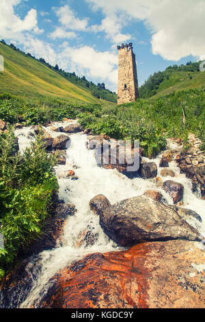 Georgian mountains Svaneti towers Stock Photo