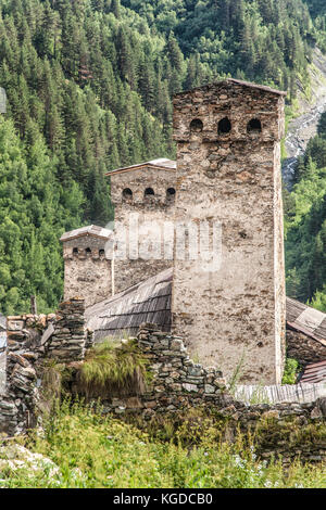 Georgian mountains Svaneti towers Stock Photo