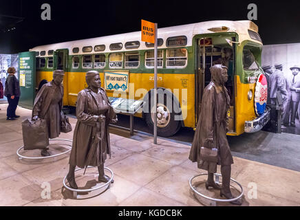 Rosa Parkes Montgomery Bus Boycott display in the National Civil Rights Museum, Memphis,Tennessee, USA Stock Photo