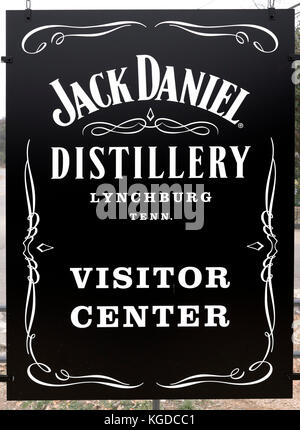 Sign for the Visitor Center at the Jack Daniels Distillery in Lynchburg, Tennessee, USA Stock Photo