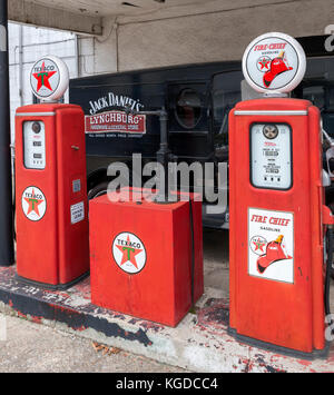 Old gas pumps in Lynchburg, Tennessee, USA Stock Photo