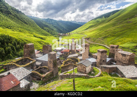 Georgian mountains Svaneti towers Stock Photo