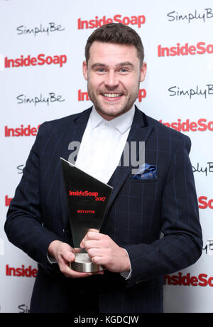 Danny Miller after winning the Best Actor Award at the Inside Soap Awards 2017 held at The Hippodrome Casino in London. Stock Photo