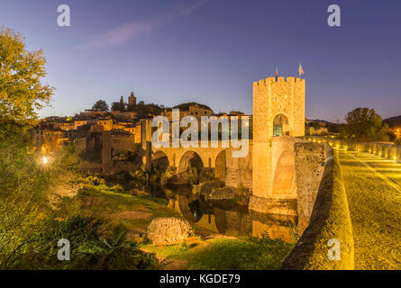 The Medieval Bridge in the ancient town of Besalu Stock Photo