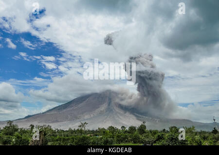 Eruption of volcano. Sinabung, Sumatra, Indonesia. 28-09-2016 Stock Photo