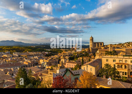 Beautiful evening view of the historical part of Girona Stock Photo