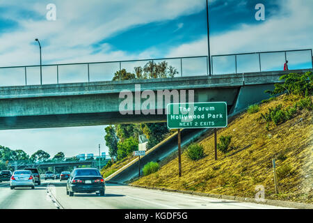 The Forum Hollywood park exit sign in Los Angeles, California Stock Photo