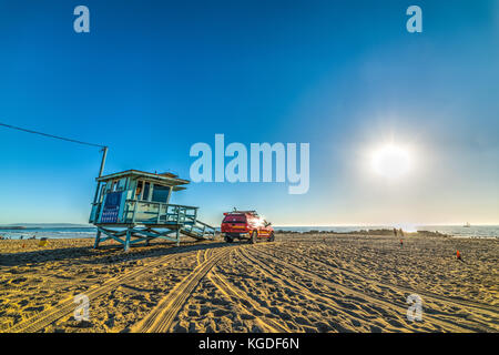 Lifeguard truck and hut in Venice beach at sunset. California, USA Stock Photo