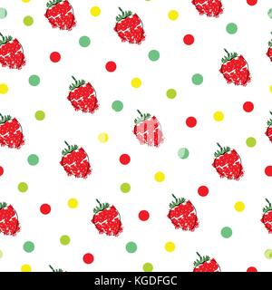 seamless pattern with strawberries and polka dots Stock Vector