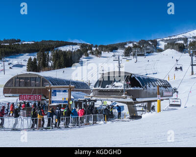 Chairlifts, Peak 8 Base, winter Breckenridge Ski Resort, Breckenridge, Colorado. Stock Photo