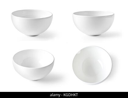 White empty bowl isolated on white background .Set. Stock Photo