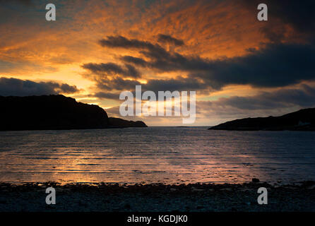 Sun setting over Loch Kirkaig - Inverkirkaig Stock Photo