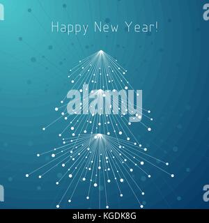 White fir tree made of connected lines and dots Stock Vector