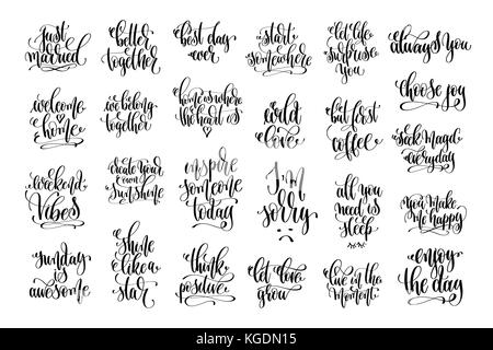 set of 25 hand lettering inscription, love letters positive quot Stock Vector