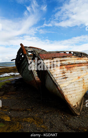 Wrecks of fishing boats near Salen, Salen Bay, Isle of Mull, Hebrides, Angyll and Bute, Scotland Stock Photo