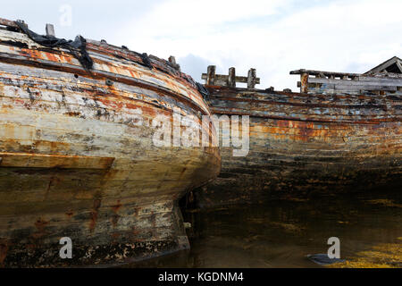 Wrecks of fishing boats near Salen, Salen Bay, Isle of Mull, Hebrides, Angyll and Bute, Scotland Stock Photo