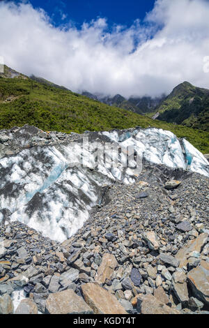 Lower part of Fox Glacier at New Zealand's South Island a major tourist attraction and one of the most accessible glaciers in the world Stock Photo