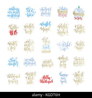 set of 25 merry christmas and happy new year hand lettering Stock Vector