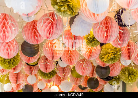 low angle shot of a ceiling with paper ball decoration Stock Photo
