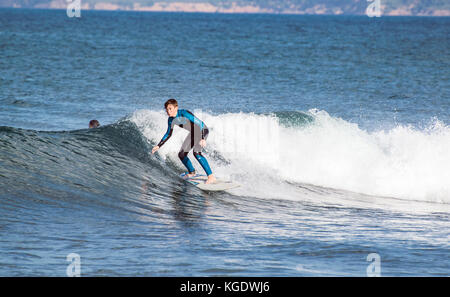 Surfer having fun in Son de Marina, Mallorca, Spain Stock Photo