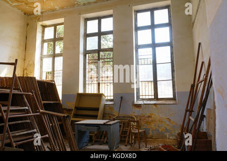 Deserted and abandoned Chapel or classroom at Agia Triada Monastery or the Monastery of Agia Triada Tsangarolon is a Greek Orthodox monastery in the A Stock Photo