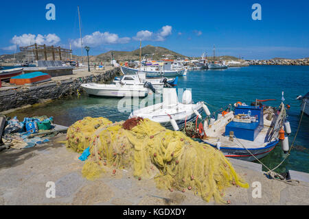 Fishing boats at the fishing harbour of Naoussa, Paros island, Cyclades, Aegean, Greece Stock Photo
