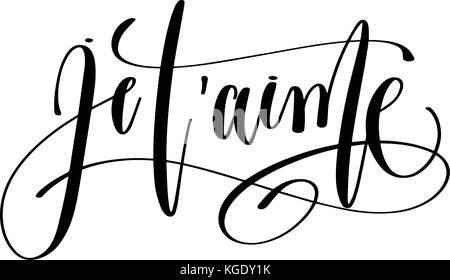 je t'aime - I love you in french hand lettering modern typograph Stock Vector