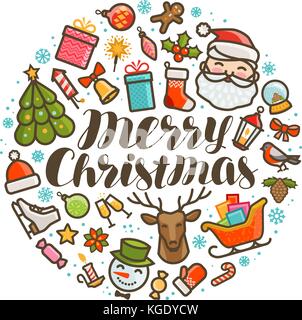 Merry Christmas, xmas greeting card or banner. Holiday concept. Vector illustration Stock Vector