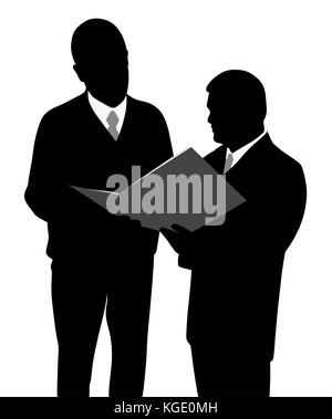 Two businessmen engineers or architects looking at a new project plan. Stock Vector