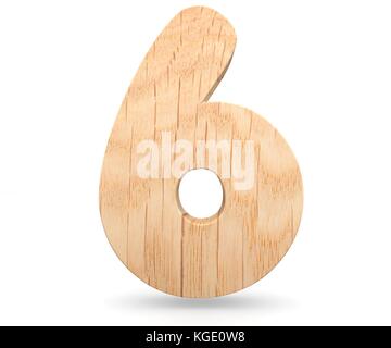 Decorative wooden alphabet digit six symbol - 6. 3d rendering ...