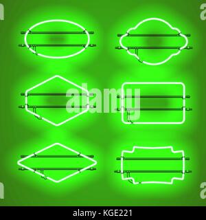 Set of realistic glowing green neon frames Stock Vector