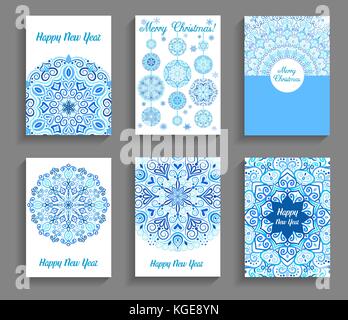 Happy New Year Cards Flourish Mandala Design Stock Vector