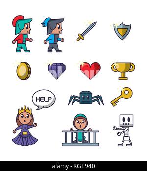 Pixelated game icons Stock Vector