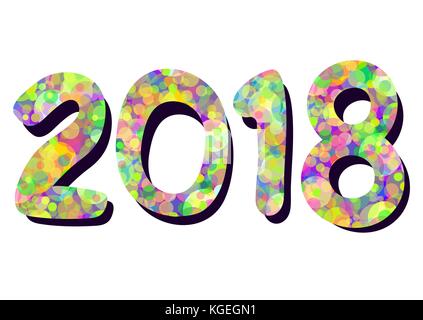 Number 2018 from colorful multicolored bright circles of confetti isolated on white background, element for the New Year's design, vector figures Stock Vector