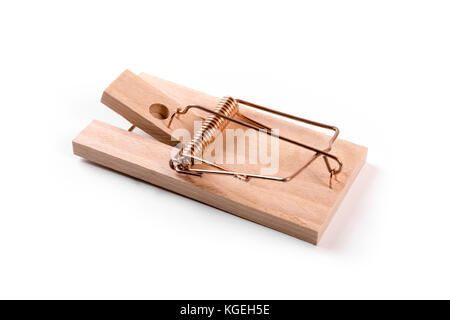 Wooden Closeup Mouse Trap On A White Background Stock Photo