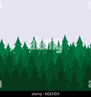 vector pine forest seamless background pattern. abstract green tree woods, nature landscape with evergreen coniferous trees. morning woodland scene Stock Vector