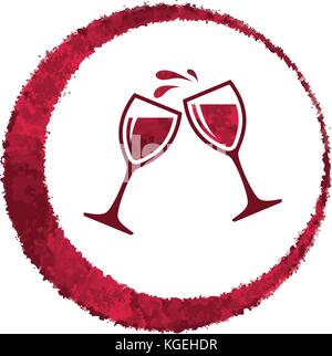 vector red wine glass splash inside a red wine stain circle. wine bottom glass ring of watercolor mark isolated on white background Stock Vector