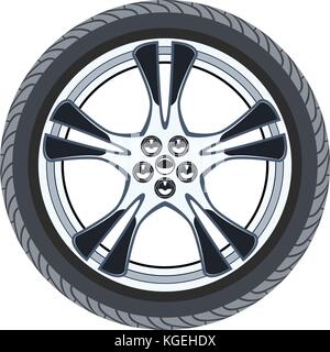 vector car tire and alloy wheel isolated on white background. modern black automobile rubber tyre, sport or tire service illustration Stock Vector