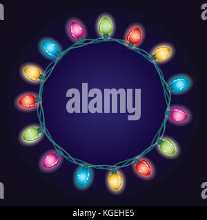 vector round border background of christmas light lamps with copy space. colorful xmas lights eps10 illustration Stock Vector