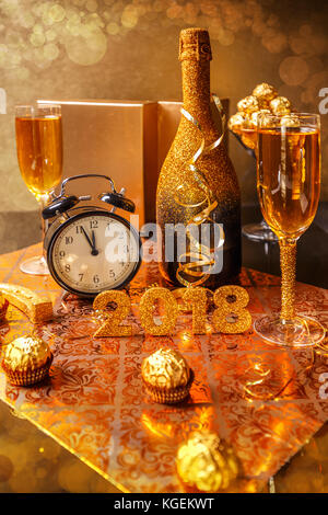 Vintage alarm clock is showing midnight. 2018 New Year concept Stock Photo
