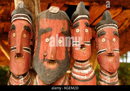 Traditional Ethiopian carved wooden totems in the Konso in Omo Valley, Ethiopia Stock Photo