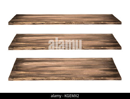 3 Wood Shelves Table isolated on white background Stock Photo - Alamy