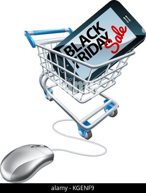 Black Friday Sale Phone Mouse Trolley Sign Stock Vector