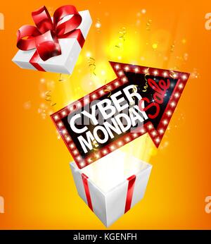 Cyber Monday Sale Exploding Gift Sign Stock Vector