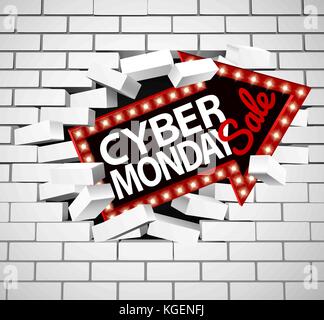 Cyber Monday Sale Sign Breaking Through Wall Stock Vector