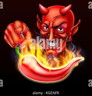 Flaming Hot Pepper and Pointing Devil Stock Vector