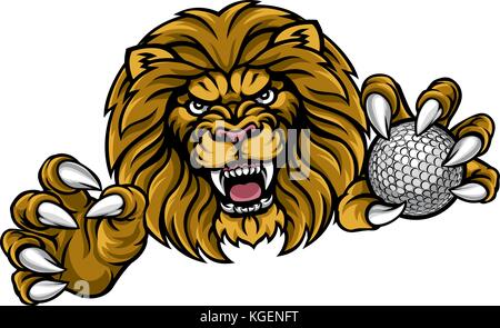 Lion Golf Ball Sports Mascot Stock Vector