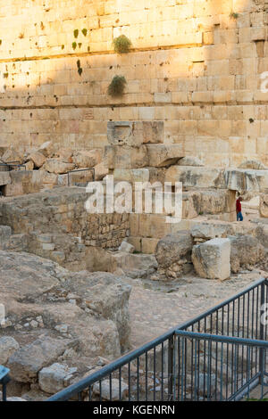 Israel The Holy Land Jerusalem old city Azarat Yisrael Plaza Ophel Archaeological Park Southern Western Wall stones ruins section The Broad Wall Stock Photo