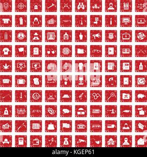 100 criminal offence icons set grunge red Stock Vector